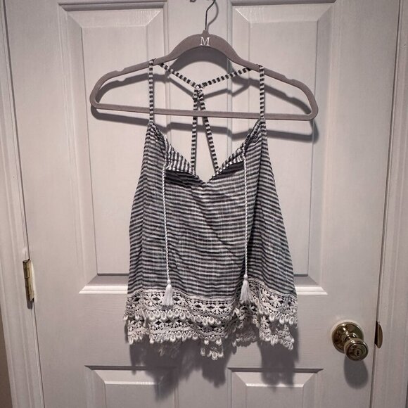 Abercrombie & Fitch Women's Tank Cami Striped/Seersucke Lace Trim - Size Medium - Picture 2 of 4